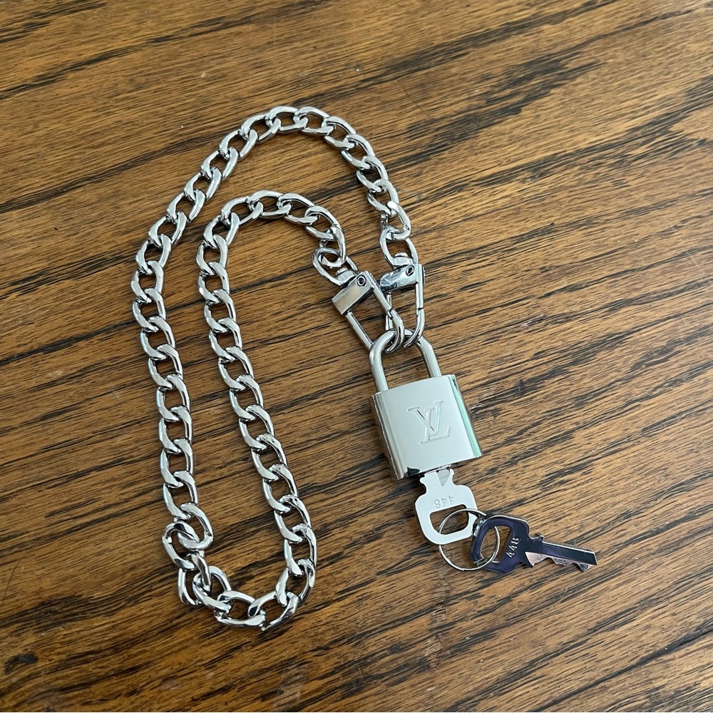 Louis Vuitton Silver Padlock Key Chain Necklace